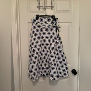 Loft Floral Print Wrap Skirt - Blue and White